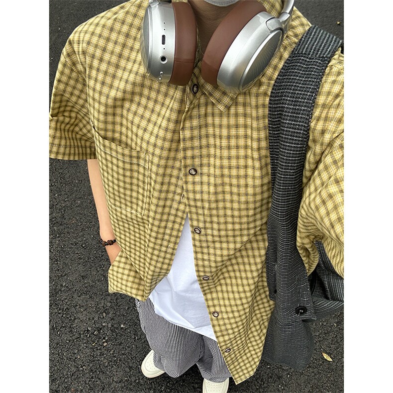短袖衬衣男夏季新品港风宽松大码设计青年格子衬衫CS280-P35,男装T恤,星座301C-5