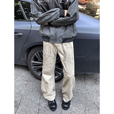 工装机能风牛仔裤男宽松街头多口带微喇裤子1001-1-B620-P63，男装牛仔裤，星座1001-1