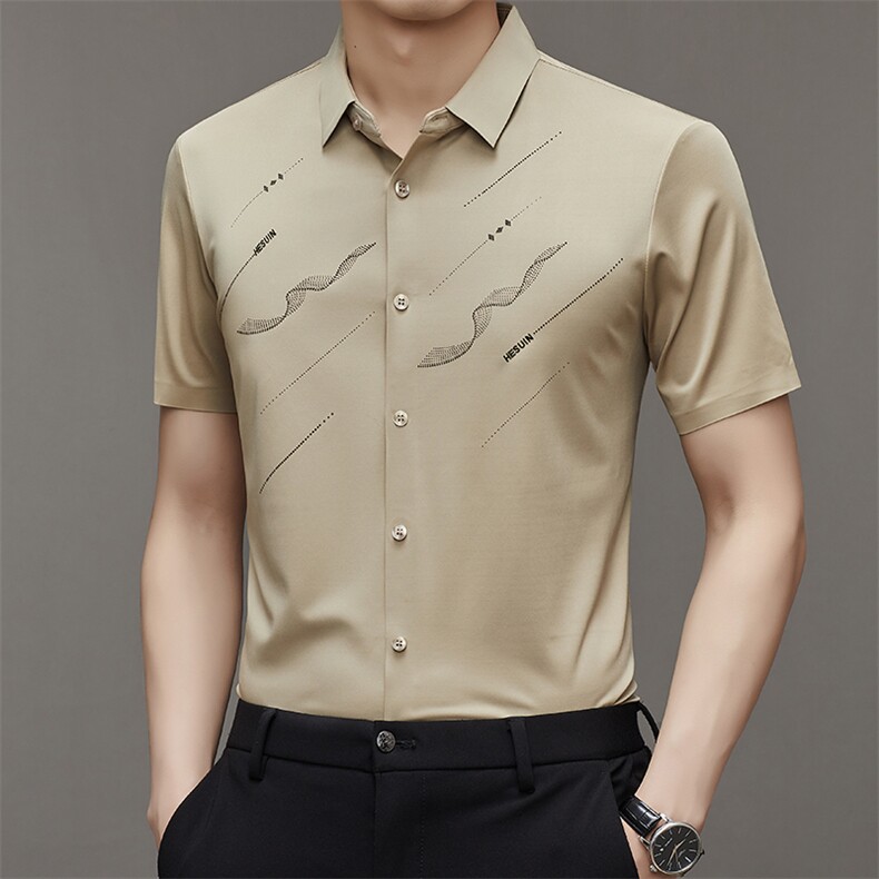 夏季男士短袖衬衫中年薄款免烫商务休闲男正装印花半袖衬衣爸爸装，男装衬衫，电商B212（原钱塘6029）