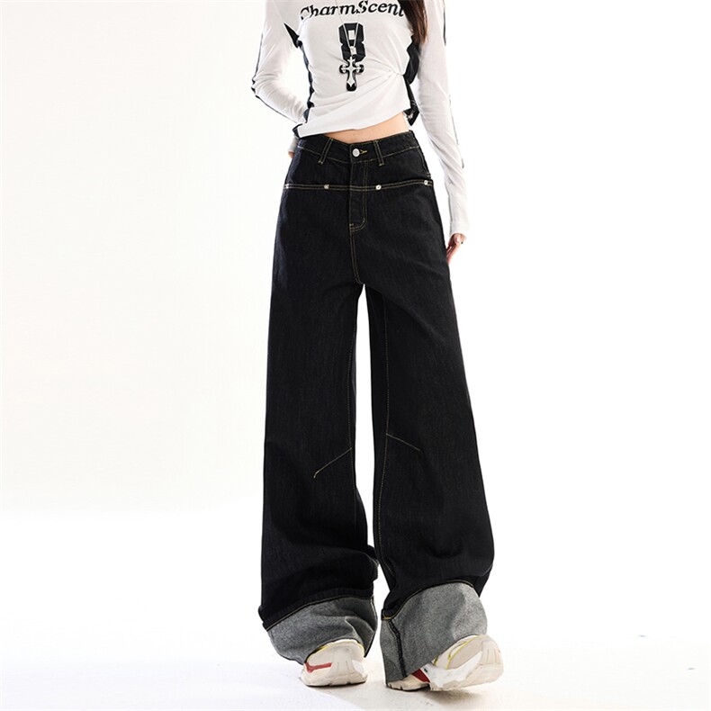 2026春季美式复古卷边裤脚牛仔裤男女宽松显瘦阔腿长裤YD9092-P70,男装牛仔裤,星座509