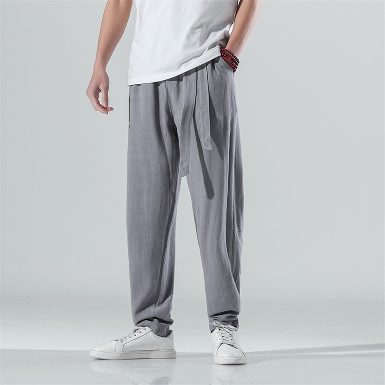 大码风小脚纯色萝卜裤亚麻裤棉麻裤男麻裤K25K20，男装休闲裤，星座225-1