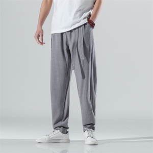 大码风小脚纯色萝卜裤亚麻裤 棉麻裤男 麻裤 K25 K20,男装休闲裤,星座225-1