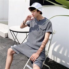 有报告男士短袖T恤套装潮流五分裤一套衣服DS397T，男装T恤，电商A102