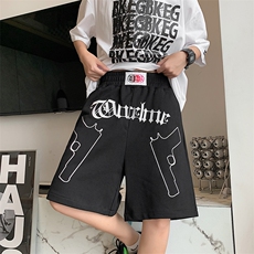 潮街头刺绣印花短裤男夏季美式ins情侣休闲五分中裤D27-P28，男装休闲裤，星座1109-3