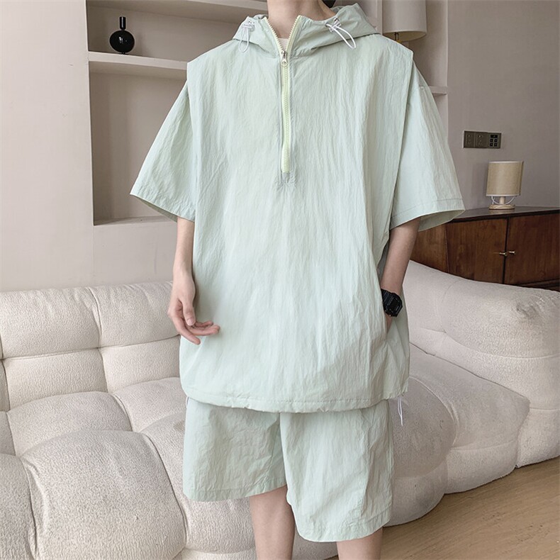 8XL-M休闲运动套装大码工装短袖冰丝薄款连帽户外防晒衣TZ1701P68,男装休闲套装,电商B238