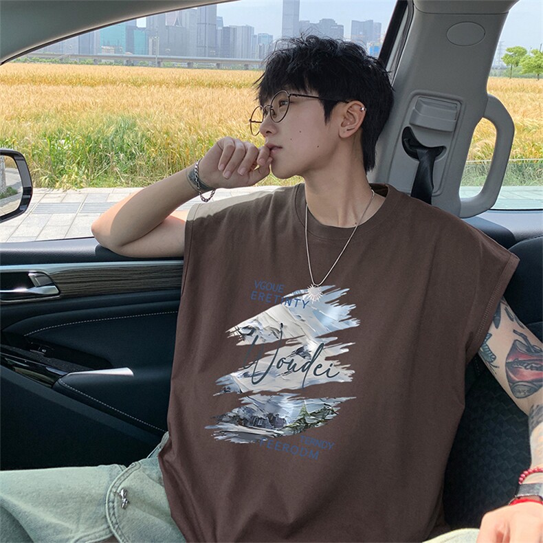 可48小时发货支持抖音得物来样二开240克重磅美式纯棉背心无袖t恤,男装T恤,电商A486-1