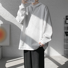 8XL-M叠穿假两件卫衣重磅连帽V领拼接套头衫宽松大码外套WY006P65，男装卫衣，电商B312