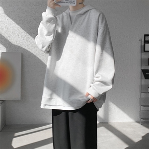 8XL-M叠穿假两件卫衣重磅连帽V领拼接套头衫宽松大码外套WY006P65图片