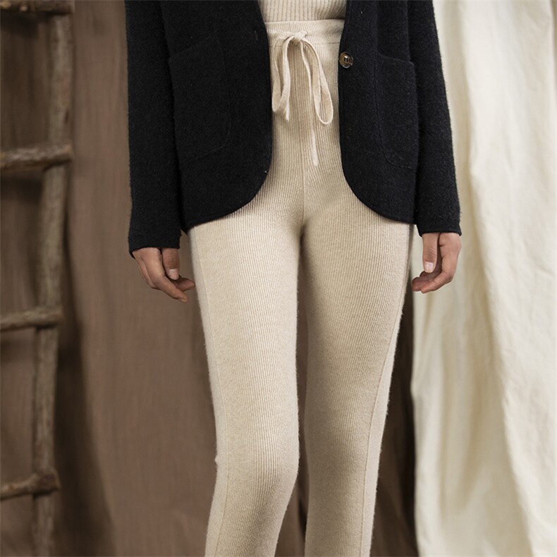 2024秋款羊毛高腰显瘦瑜伽裤舒适弹力休闲运动长裤，女装瑜伽裤/运动裤，恩尚羊绒