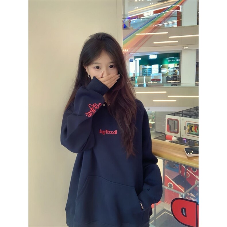 【云朵绒复合】薄款320g厚款400g 美式字母刺绣连帽卫衣女图片