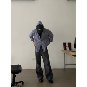 现货 不规则褶皱设计裤子男士秋季新款工装阔腿休闲裤L16111-p53图片