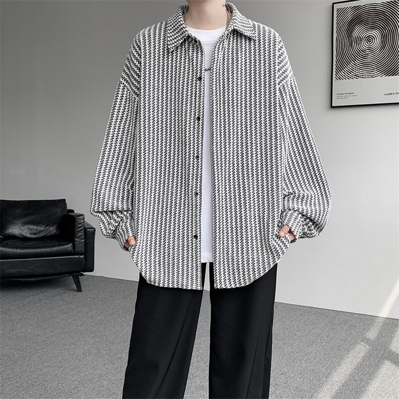 8XL-M鱼骨纹小香风衬衫男生春秋衬衣宽松慵懒垂感外套CS29009P45图片