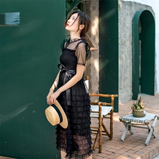 连衣裙修身百搭潮流2021年夏季长袖显瘦简约个性时尚圆领，女装连衣裙，依恋蒂丝