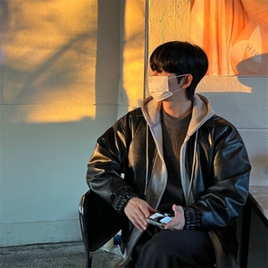 816B-PY001-P105 春季韩风男士宽松皮夹克痞帅皮衣图片