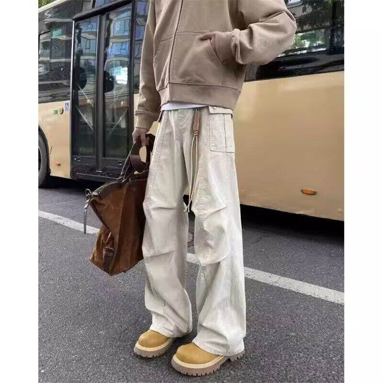 微喇工装裤男款春秋宽松褶皱休闲裤子潮牌美式高街阔腿裤NG107，男装工装外套，星座1116A（原606A-3）