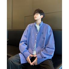 格子衬衫男士规港风潮流文艺帅气宽松2024秋冬ins外套CY981-P33，男装衬衫，星座412-2
