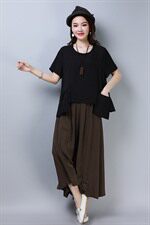 圆领口袋2021年夏季短袖中长款宽松舒适显瘦T恤套头，女装T恤，雪樱依海