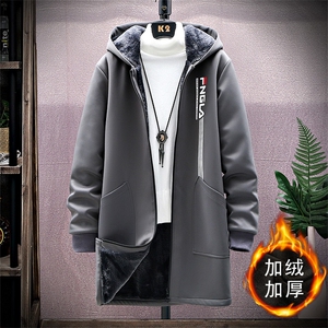 冬款青年男士大码中长款休闲连帽风衣加绒加厚棉衣外套 F930-P75图片