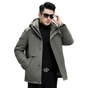 冬款90%灰鸭绒中年羽绒服大衣男士加厚连帽中长款青年羽绒服外套图片