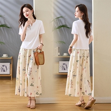 夏季穿搭一整套2026新款超火碎花半身长裙棉麻上衣时尚，女装半身裙，倪叶myz