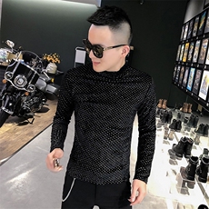 店主风T恤男长袖针织衫外穿网红半高领金波点打底衫A068-QS11-P45，男装T恤，星座419（原A233）