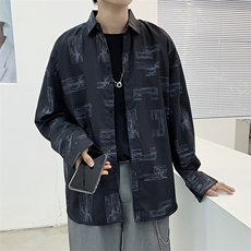 潮流ins涂鸦衬衫男夏季薄款韩版长袖衬衣港风外套W1114-P35，男装衬衫，星座512-2