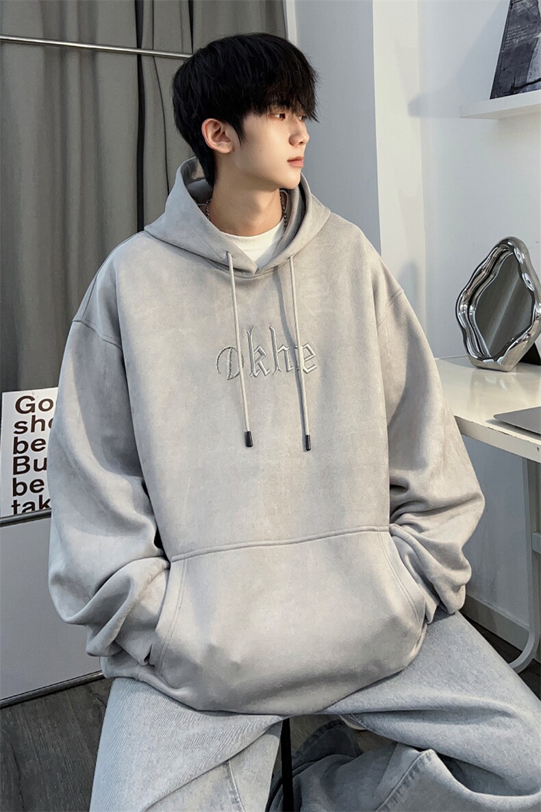 M-6XL380克大码秋季新款连帽麂皮绒刺绣套头卫109-W02042-P58,男装卫衣,星座109-1
