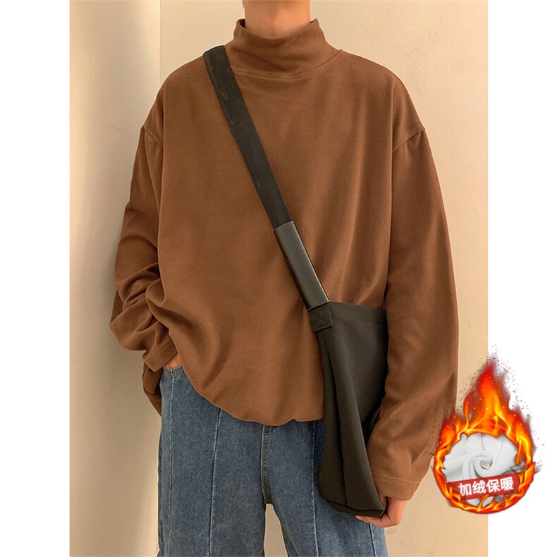 HD1438-TP35-控价48 冬季加绒加厚仿德绒半高领打底保暖卫衣男图片
