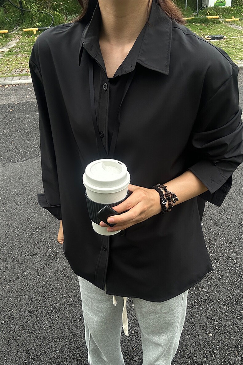 四季薄款冰丝长袖衬衫男简约纯色垂感休闲长袖痞帅衬衣CS031-P28,男装衬衫,星座301C-5