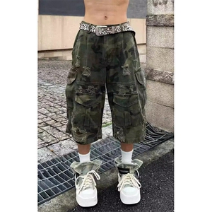 百搭慵懒时尚气质无品牌潮流破坏迷彩美式七分裤男 KN6043图片