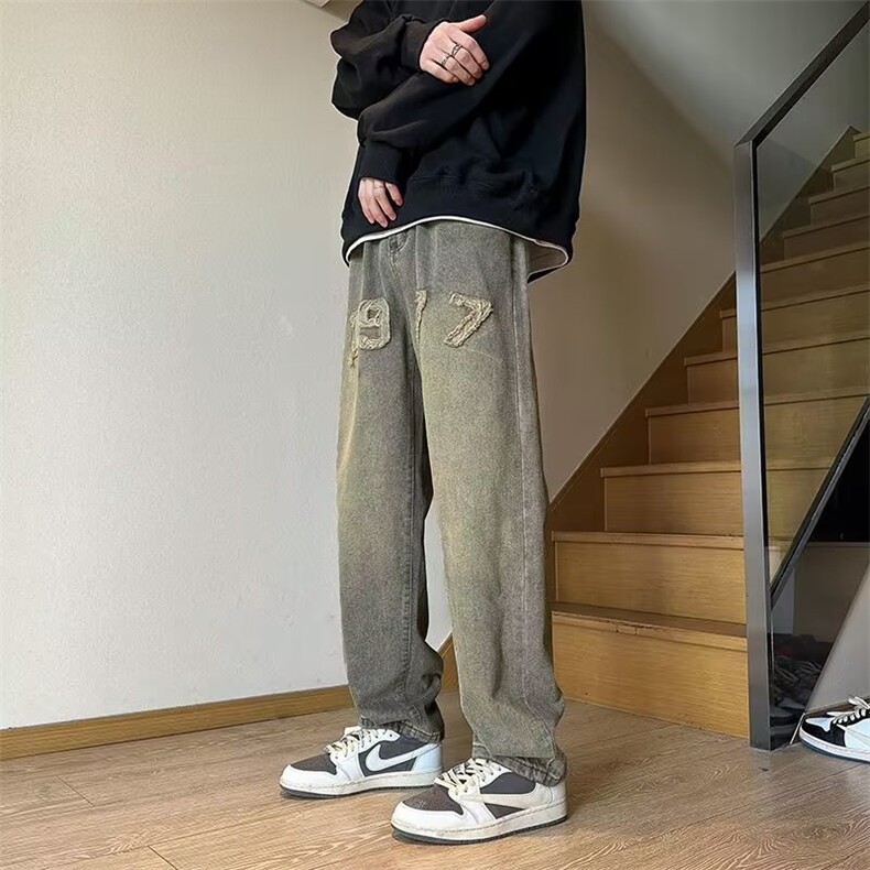 欧美高街vibe风黄泥染做旧牛仔裤男hiphop宽松直筒裤潮NK6130-P40,男装牛仔裤,星座1008