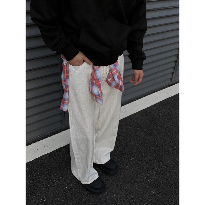 2024/白色做旧cleanfit直筒阔腿弯刀牛仔裤1005-3-SGT11-P65控88，男装牛仔裤，星座1005-3