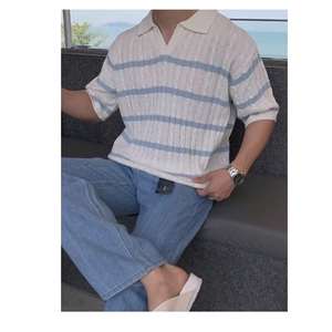 夏季翻领Polo衫短袖针织衫男宽松美式弹力T恤图片