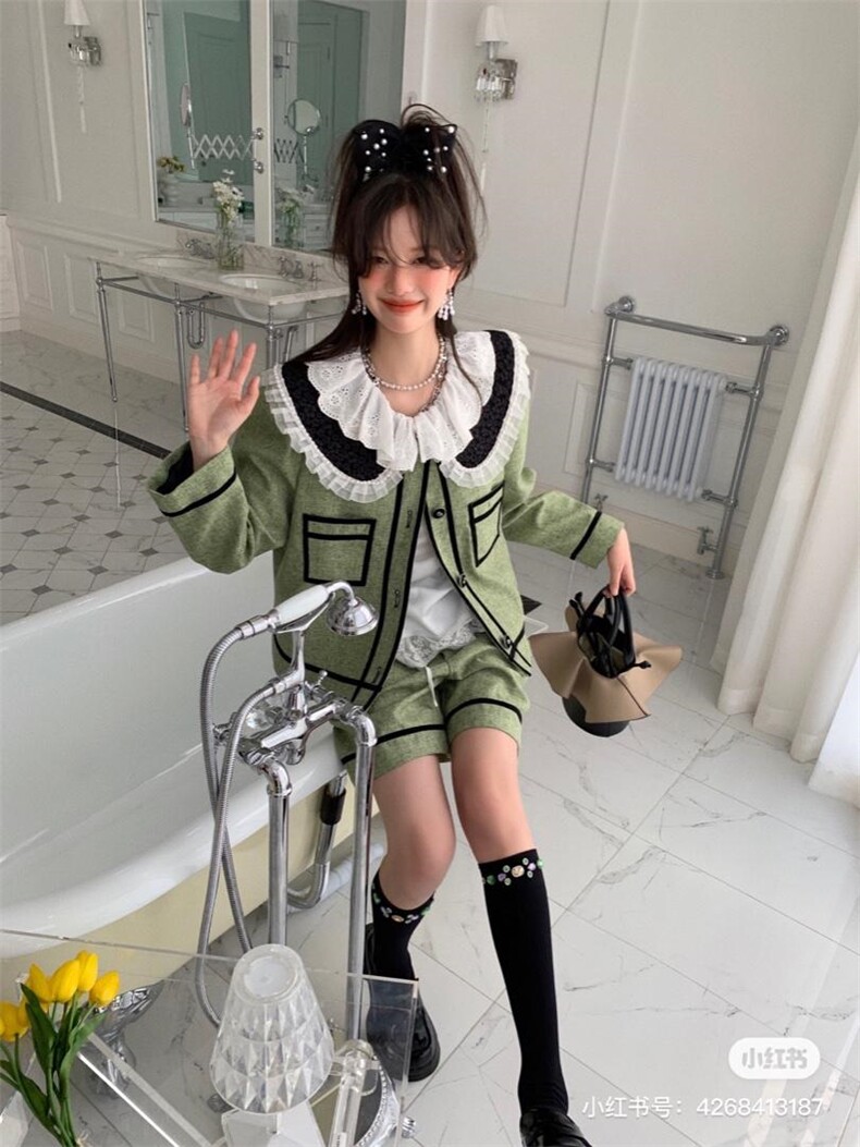 双层荷叶边小甜甜套装，女装职业装，YOUER DENG