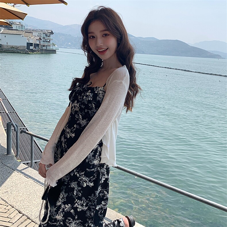 法式度假风针织披肩吊带连衣裙两件套2C317A-8817-P155-K208,女装套装/套裙,2C317A