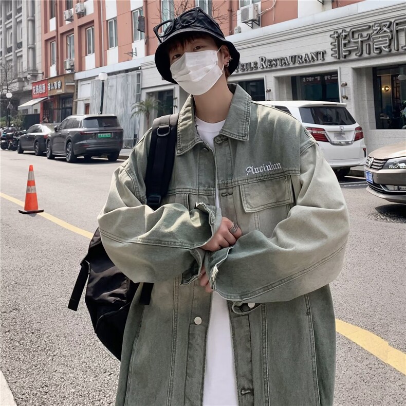 美式复古情侣牛仔外套春秋季新款潮牌渐变上衣宽松痞帅工装夹克男，男装工装外套，星座1210-1