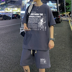 ！2025夏季新款男士华夫格印花套装学生运动一套HTZ116P50，男装T恤，电商B220