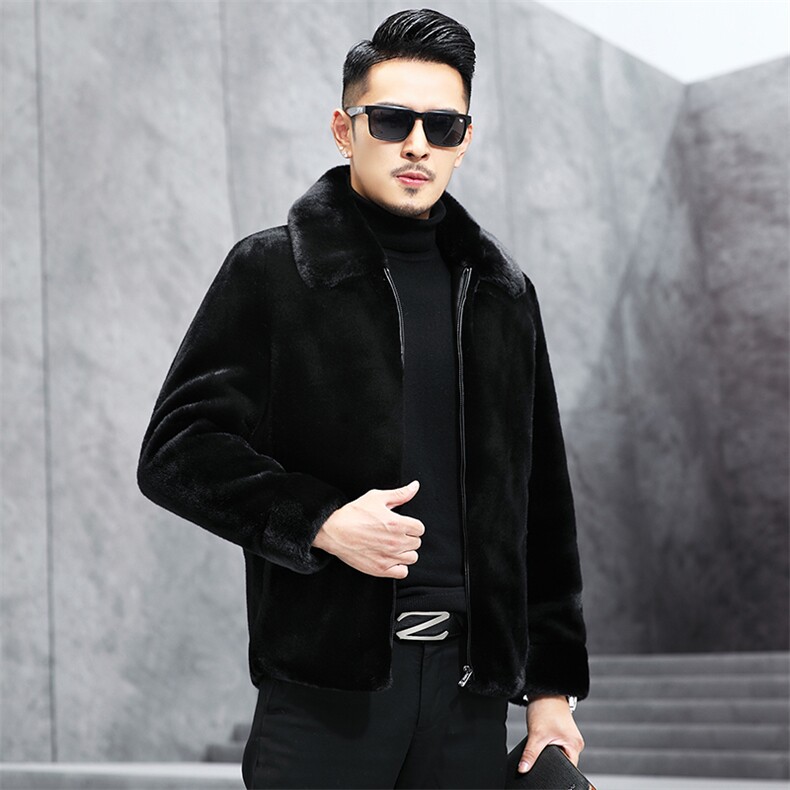 GBN8602冬季新款男士金貂绒外套短款翻领夹克仿貂绒男装P180图片