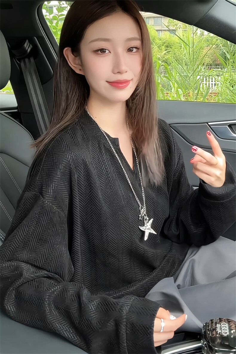 V领高克重280g雪尼尔人字纹美式长袖T恤上衣男T24546-特P25控48,男装T恤,电商A001