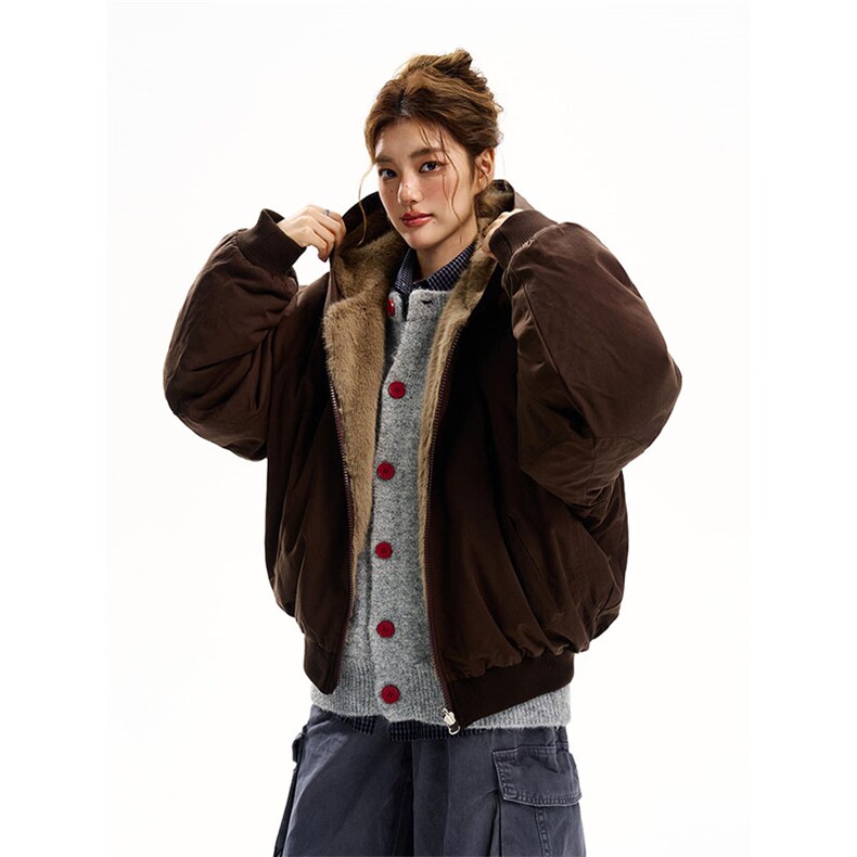 两面穿现货重磅短款座山雕棉衣男女双面穿毛毛绒棉服加厚外套,男装棉衣,电商A486
