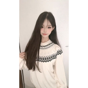重磅秋冬装北极绒套头毛衣美式复古休闲慵懒风提花工艺针织衫外套图片