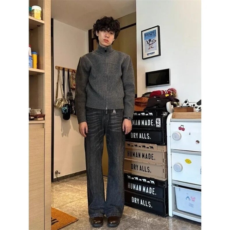 美式高领简约开衫复古毛衣秋冬季潮牌拉链针织衫外套MYY42-P55,男装针织衫/毛衣,星座208-5