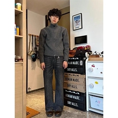 美式高领简约开衫复古毛衣秋冬季潮牌拉链针织衫外套MYY42-P55，男装针织衫/毛衣，星座208-5