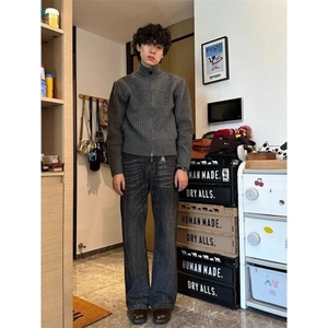 美式高领简约开衫复古毛衣秋冬季潮牌拉链针织衫外套MYY42-P55图片