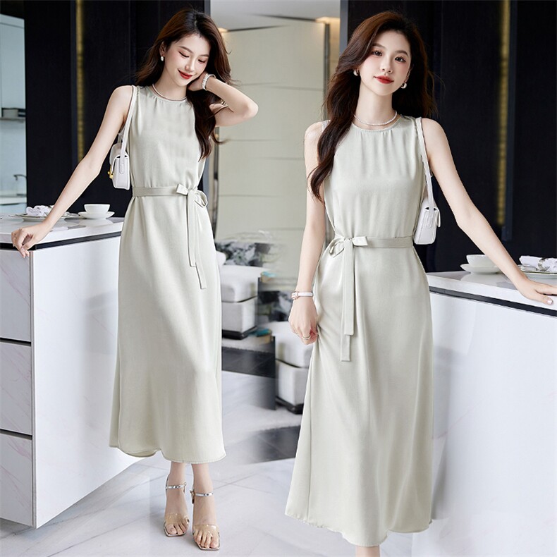 缎面无袖连衣裙女夏季法式气质高级感2024新款简约厅里厅气背心裙，女装连衣裙，火爆靓佳人