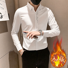 2025男士秋冬男社会精神小伙加绒纯色绣花衬衫301A-1/CS310/P65，男装衬衫，星座301A-1
