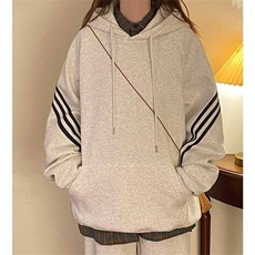 二开W9806-特P50华棉三条杠连帽卫衣男女春秋宽松oversize慵懒，男装卫衣，电商D310B