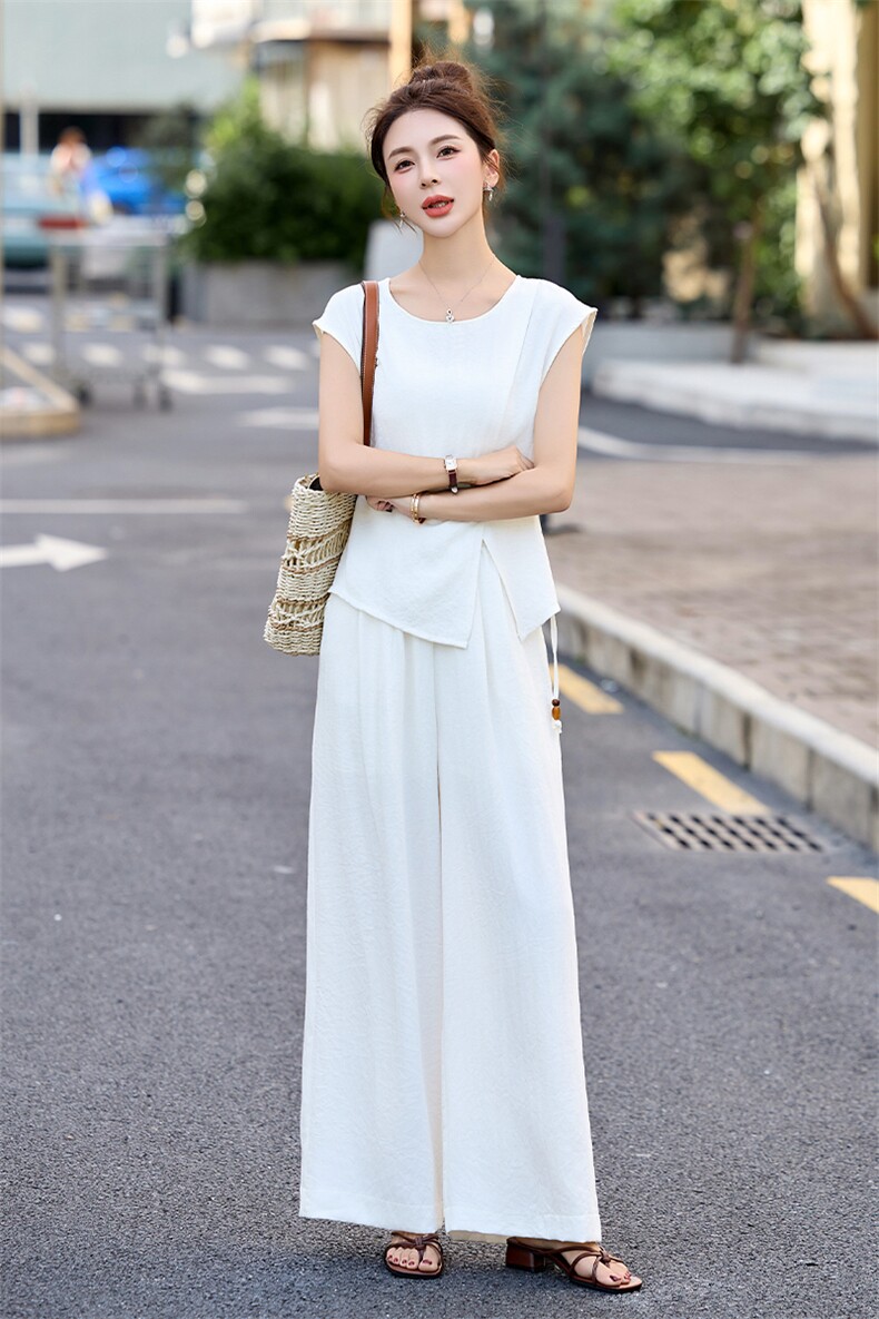 时尚套装女2025夏新款高级感气质女神范洋气超火显瘦阔腿裤两件套,女装套装/套裙,采品优优