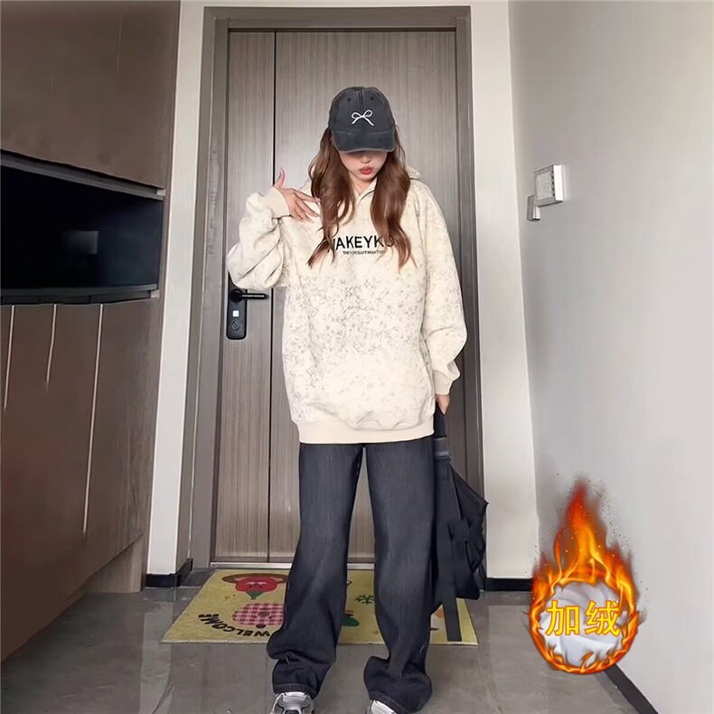 美式oversize卫衣男女潮流百搭帅气秋冬加绒重磅连帽外套刺绣上衣,女装短外套,星座1210-1