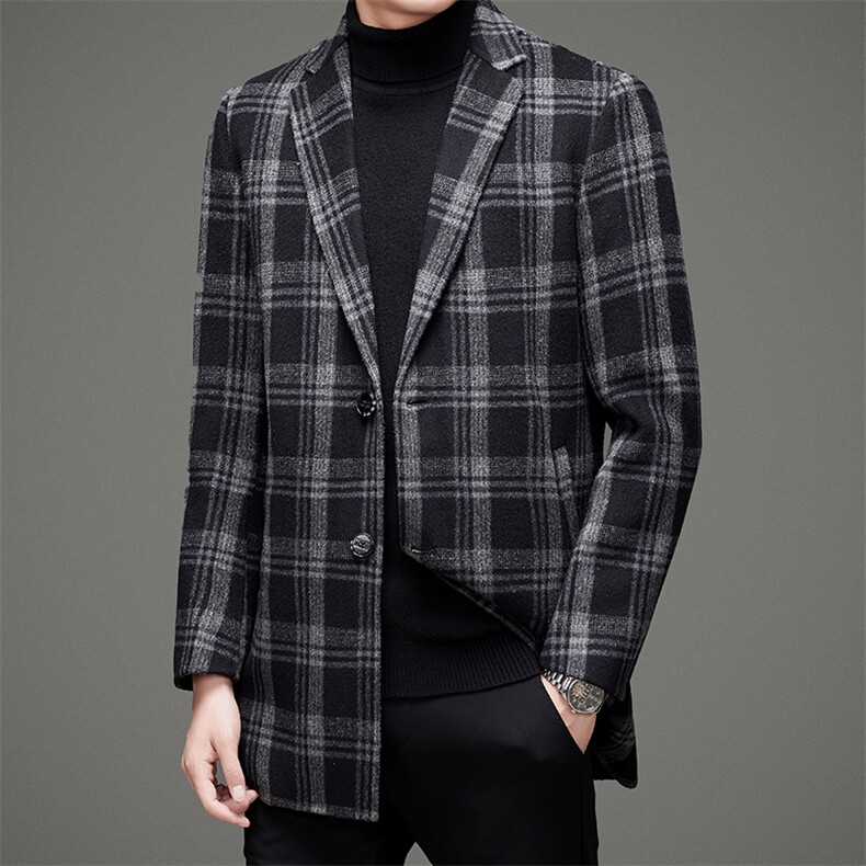 D80855秋冬男士毛呢大衣羊毛双面尼可脱卸羽绒内胆中长款风衣P420，男装毛呢大衣，电商B360